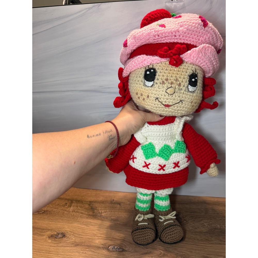 Handmade Crochet Strawberry Shortcake Inspired Amigurumi Doll Plush Red Pink